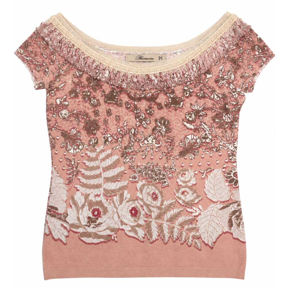 Blumarine Vintage SS05 Fern & Flower Patterned Silk Lace Trimmed Top